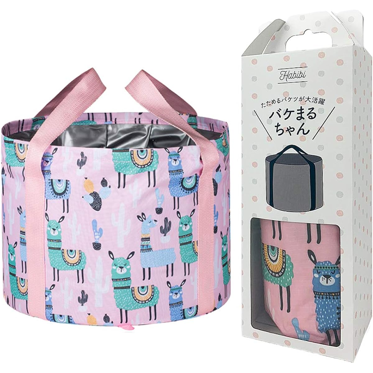 Habibi Bakemaru-chan Folding Bucket Large Capacity Foldable Portable Outdoor Camping Fishing Car Wash Disaster Prevention Footbath Storage Bag Included 25L Pink Alpaca