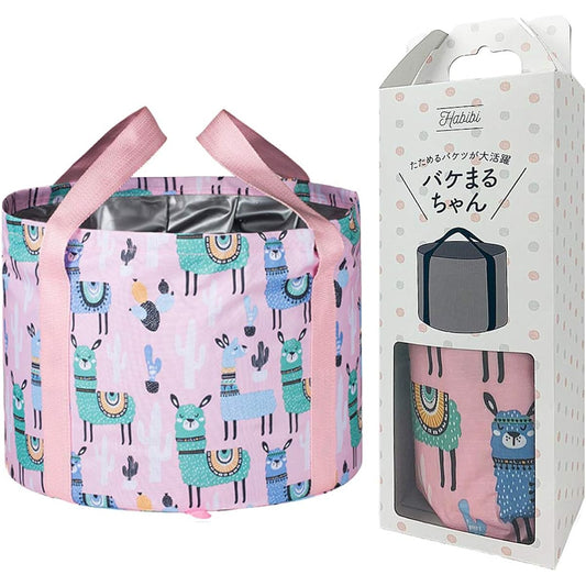 Habibi Bakemaru-chan Folding Bucket Large Capacity Foldable Portable Outdoor Camping Fishing Car Wash Disaster Prevention Footbath Storage Bag Included 25L Pink Alpaca