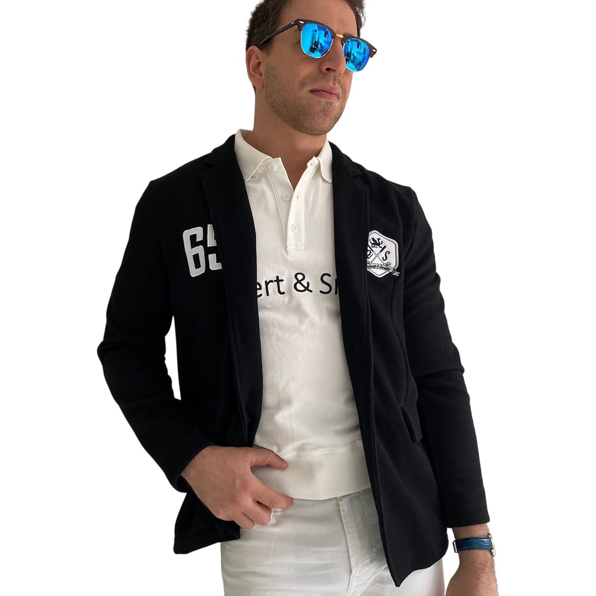 [Robert&Smith] Golf Jacket Golf Blazer "Almost Black Dark Navy" with Emblem Men's Gift…