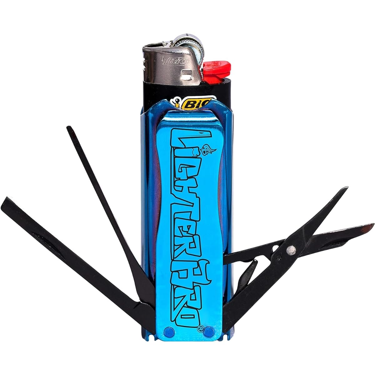 LighterBro Stainless Steel Lighter Sleeve Multi Tool Lighter Case BIC Lighter Lighter Holder Outdoor Tools with Japanese Instructions (BlueSteel)
