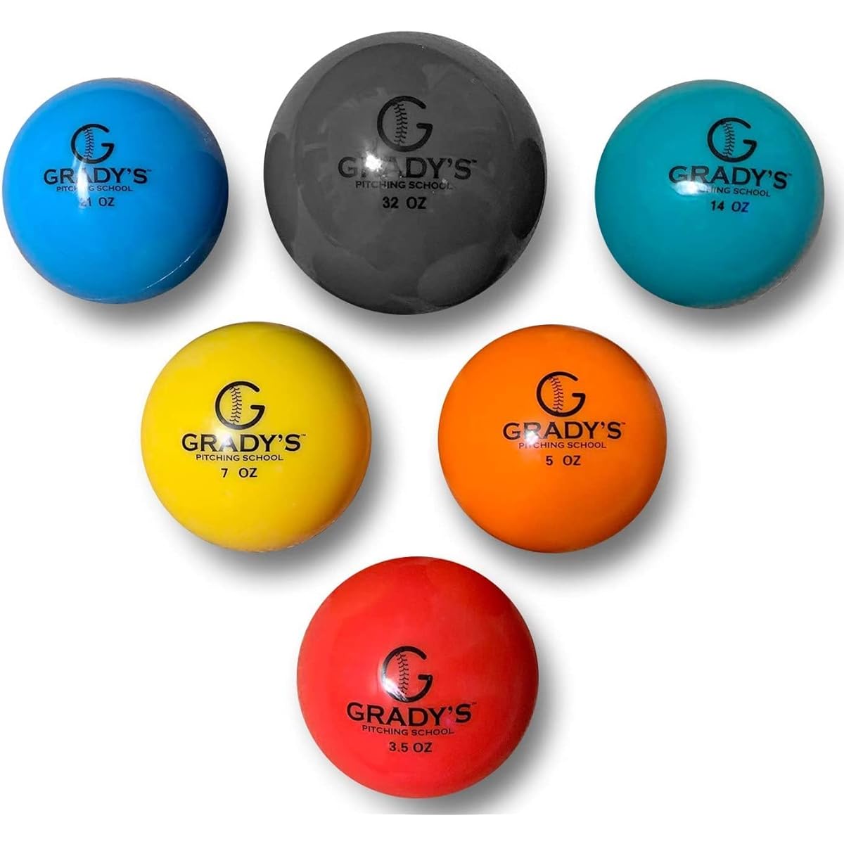 Grady's Pitching School Baseball Training Ball Plyo Soft Shell Set of 6 Weights 910g 600g 400g 200g 140g 100g