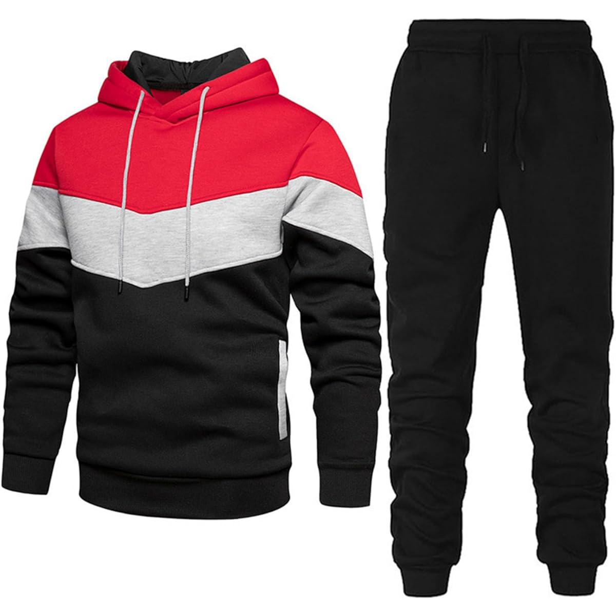 [J.STORE] Setup Color Matching Sportswear Sporty Autumn Spring Hooded Pullover Top and Bottom Set Outdoor Men's