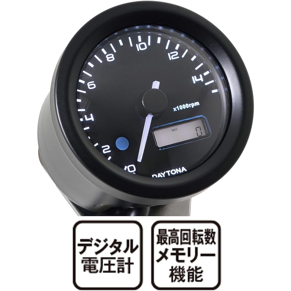 Daytona VELONA Motorcycle Electric Tachometer Black Body/3 Color LED φ48 15000rpm Display 22005