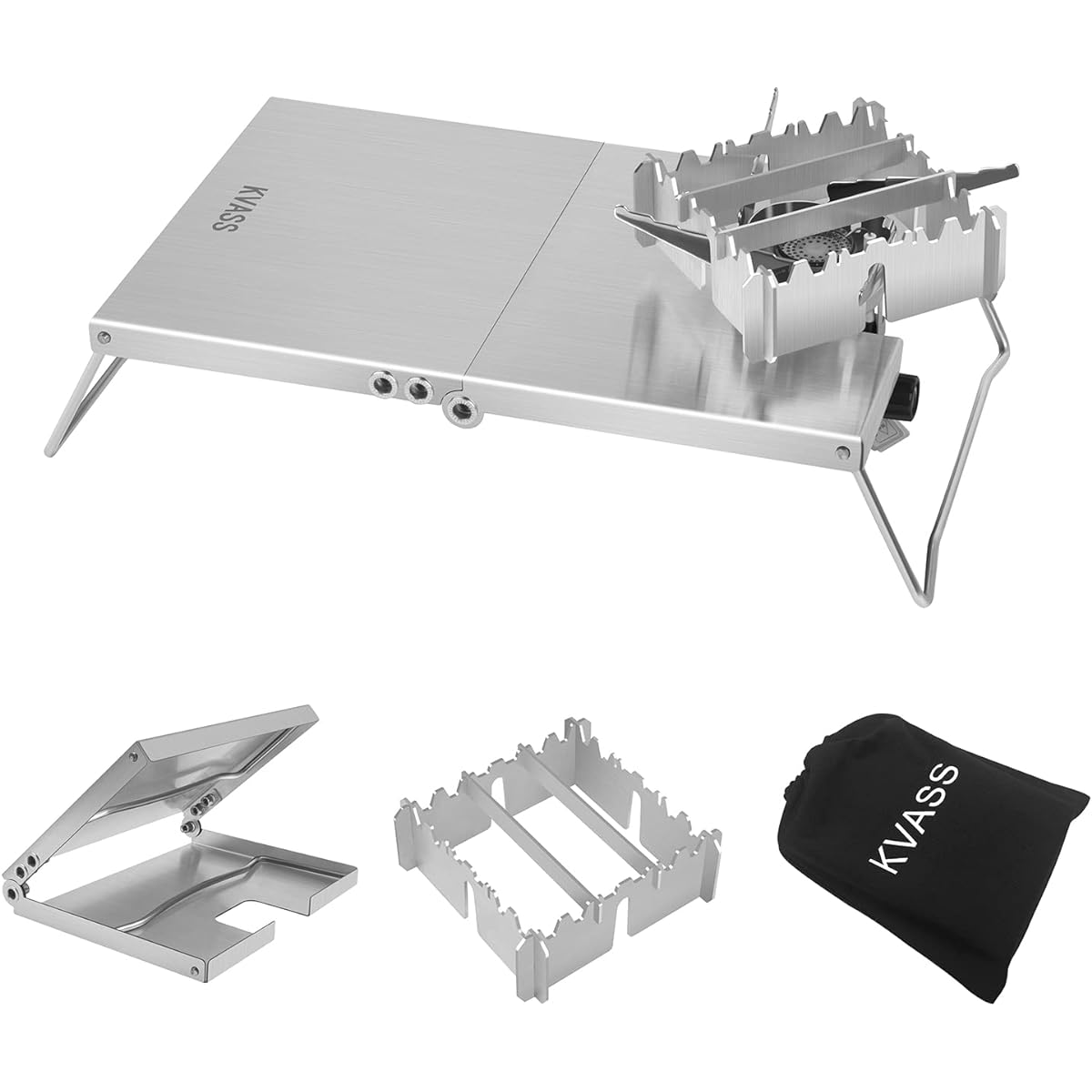 KVASS Iwatani Junior Compact Burner CB-JCB Dedicated Heat Shield Table Stainless Steel Foldable Heat Shield Table Storage Bag Included