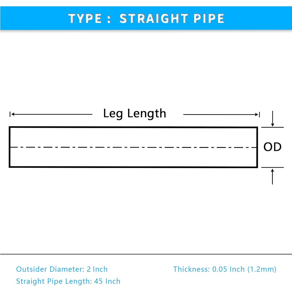 8SC82 5 inch straight DIY Custom Mandrel Exhaust Pipe Industrial Pipe T304 Stainless Steel Universal Fit Length 48 inch outer diameter 5 inch mandrel straight pipes