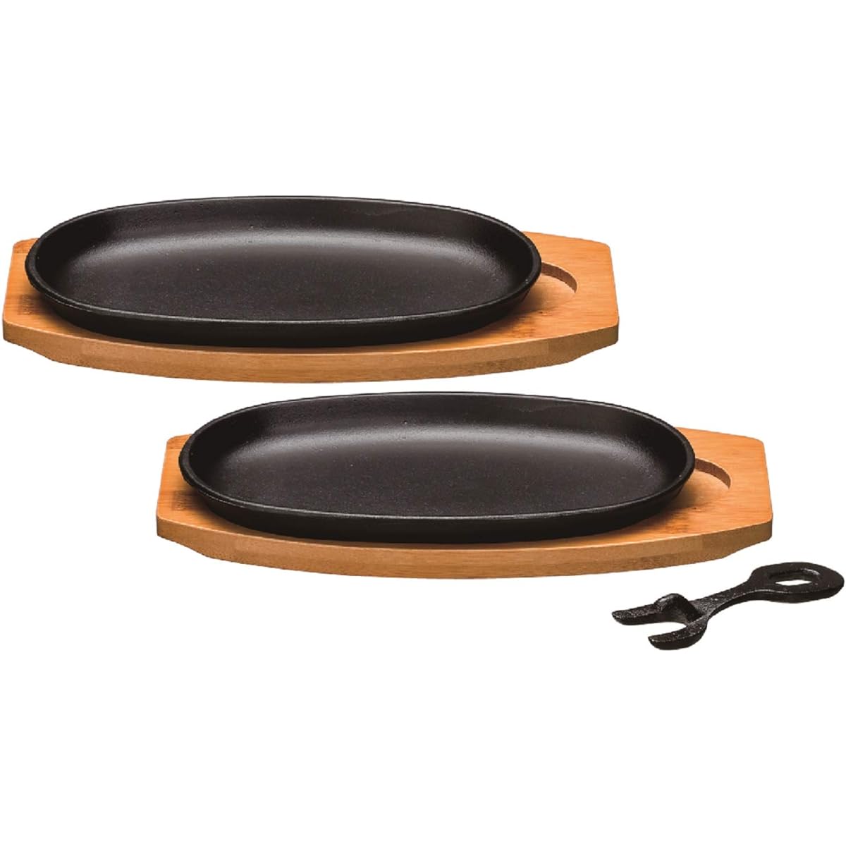 Ishigaki Steak Plate Oval Handle with Bottom Plate Cast Iron Width 28 x Depth 14.5 x Height 3.5 cm Enjoy piping hot steak at home Sold in a case Set of 2 pieces of 10