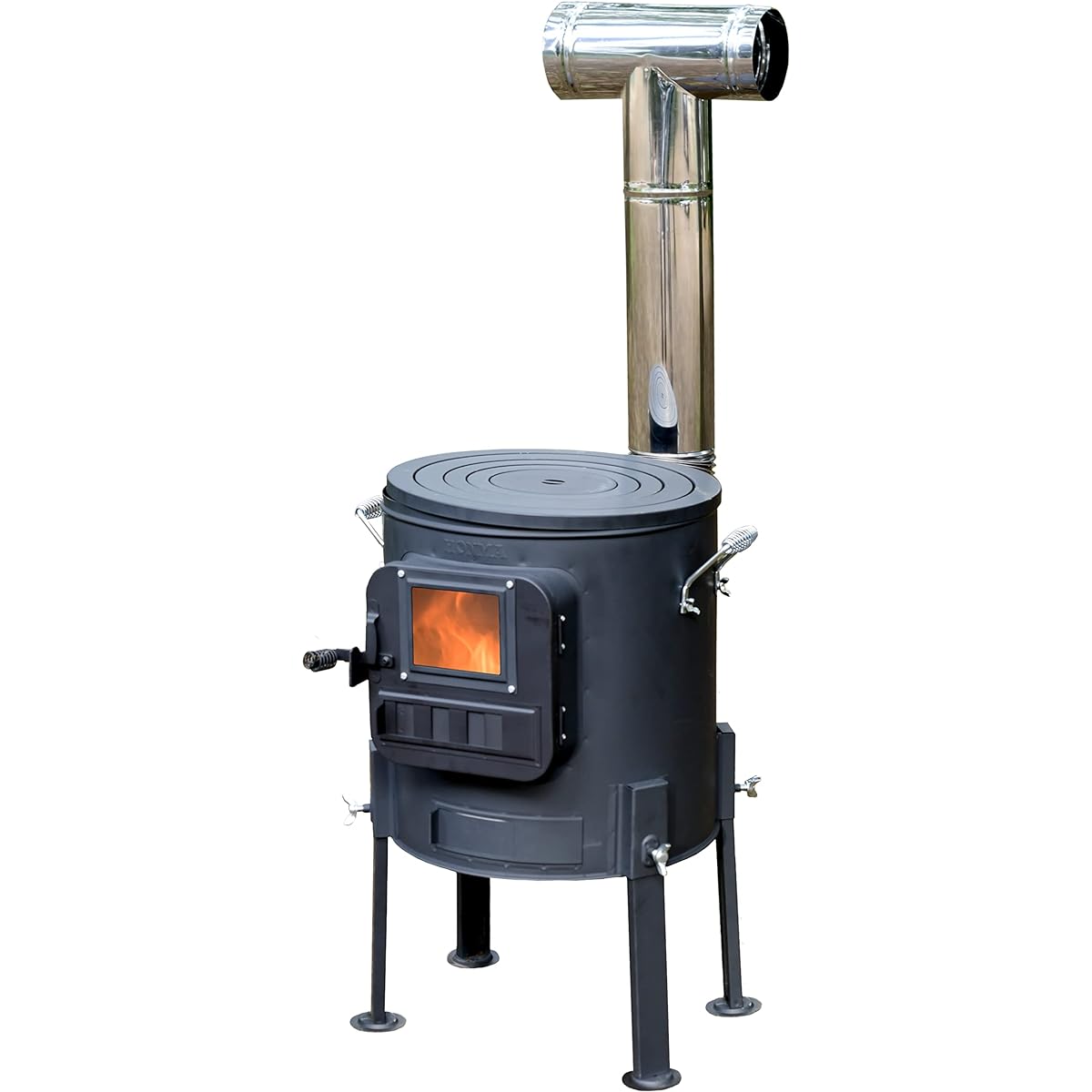 Honma Seisakusyo Wood Stove Cooking Stove (Chimney Stainless Steel/High Leg Type/Black Heat Resistant Paint) Easy Assembly Camping Fireplace Outdoor Outdoor Black RS-41A