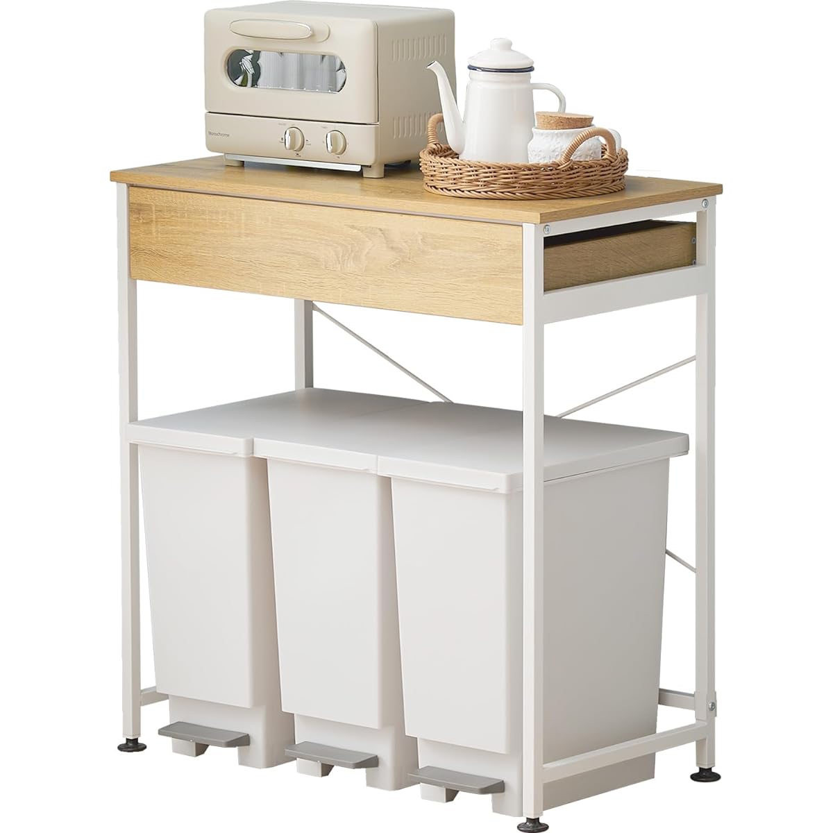 Hagiwara Range Rack Trash Top Rack with Drawer [Load Capacity 30kg] Comes with Adjuster Range Stand Width 80.5 Depth 45.5 Height 85cm Natural White KR-3771NW