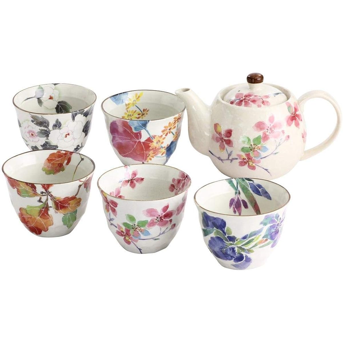 Ceramic Indigo Hanagokoro 5-pot Tea Utensil 5 Types of Flowers Size: Approx. W26 D23 H10 03654