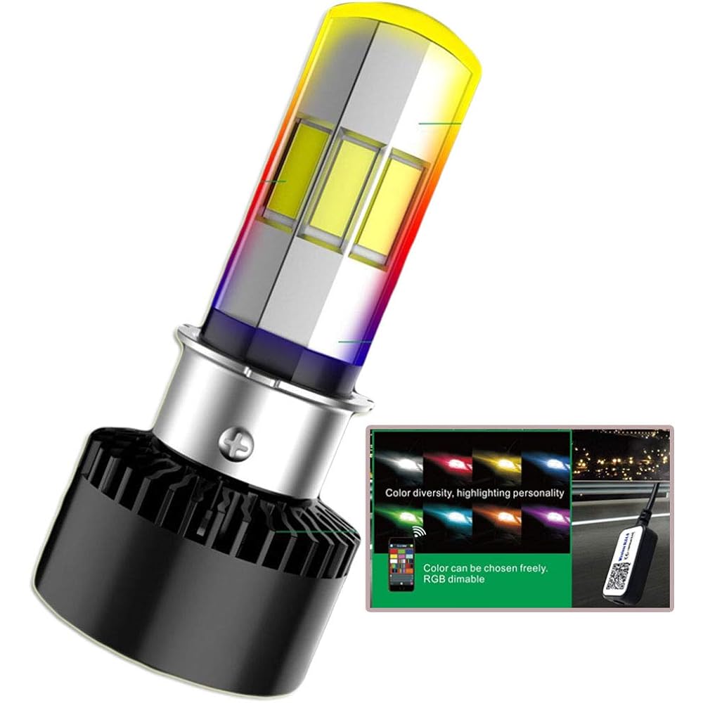 e-autofan Industry's first LED headlight for motorcycles RGB 16 million colors selectable Bluetooth control function H4 H6 PH7 PH8 For both DC and AC 9-18V 35W COB 6-sided light emitting 6000k 3500LM Hi/Lo switching ALS-M02M-RGB-1 Daylight