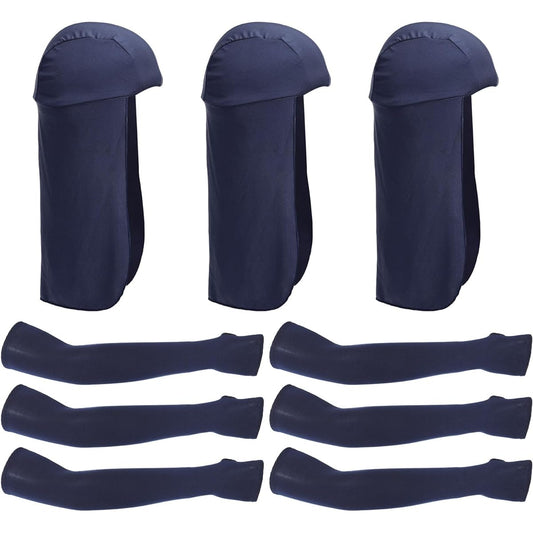 PATIKIL Helmet Sunshade Sunscreen 6 Pack Neck Shade Cooling Skull Cap Fishing Hat Cooling Arm Sleeves for Hiking Riding Blue
