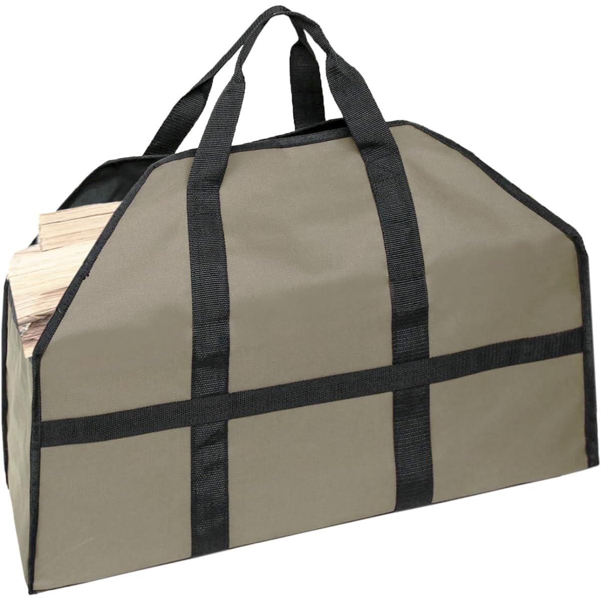 Firewood Bag Firewood Case for Carrying with Handle Stove Accessory (Beige)