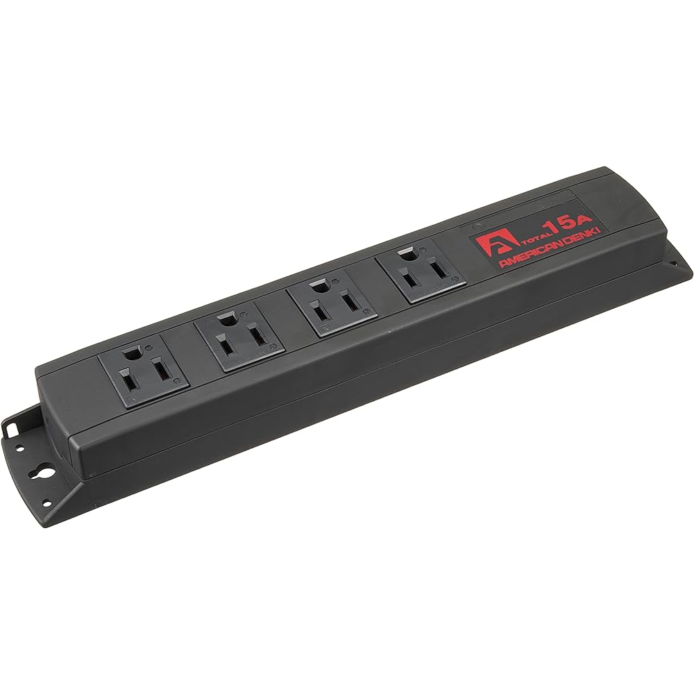 American Denki Multi-use OA Tap, Flat Blade Type, 4 Ports, No Code, Black, KU1030-BK