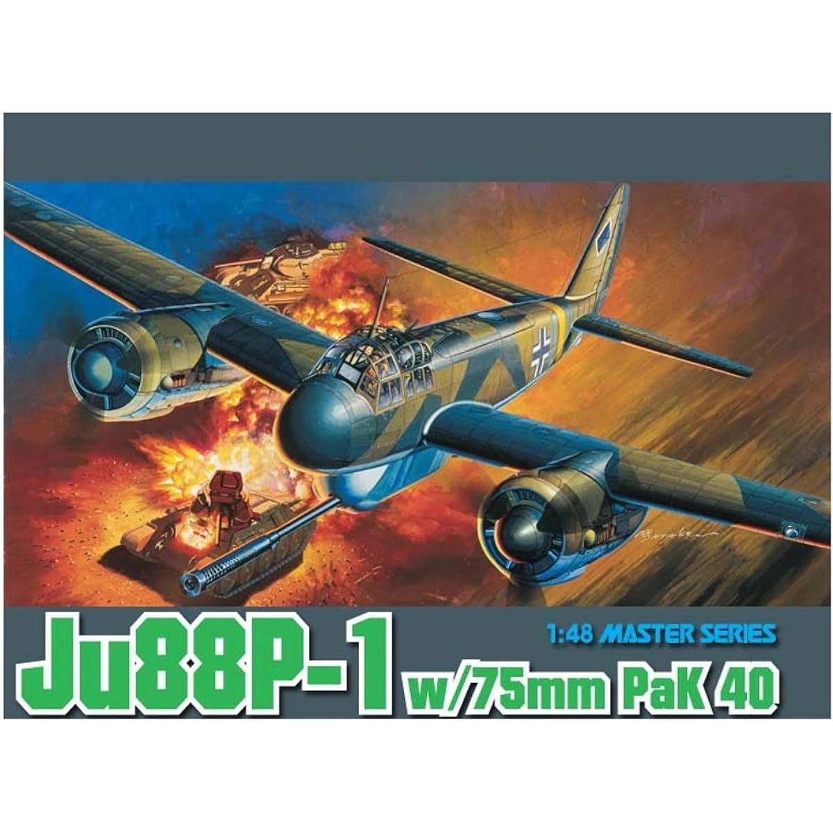 Dragon 1/48 World War II Luftwaffe Junkers Ju88P-1 & 75mm anti-tank gun PaK40 Tank Buster Plastic Model DR5543