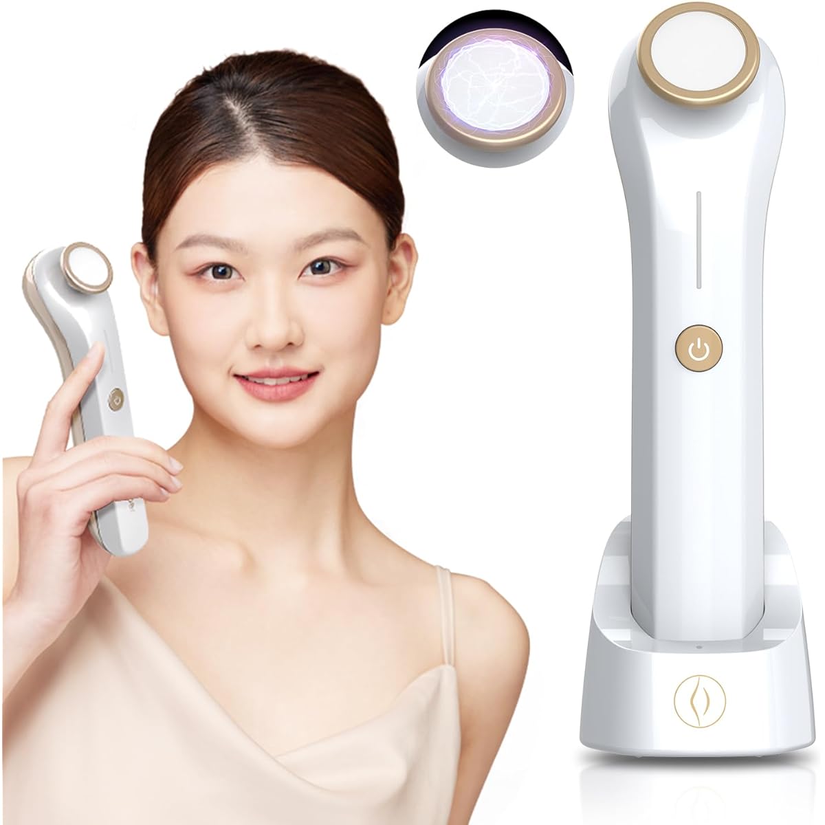 Facial Beauty Device, Plasma Facial Beauty Device, Increases Elasticity, Moisturizes, Glowing Skin, Lifts Pores, Exfoliates, Dryness, Firmness, Charging Stand, Japanese Instruction Manual Included, Present for Birthday, Valentine's Day, Mother's Day