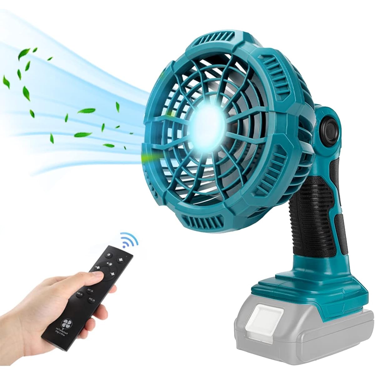 Tabletop Fan, Rechargeable USB Small Fan, Quiet Office Cordless, Mini Fan, Foldable, 3 Levels of Air Flow Adjustment, Oscillating Head, Remote Control with LED Light, Compatible with Makita 14.4/18V Battery, Can be Used at Home/Office/In the Car/Washroom