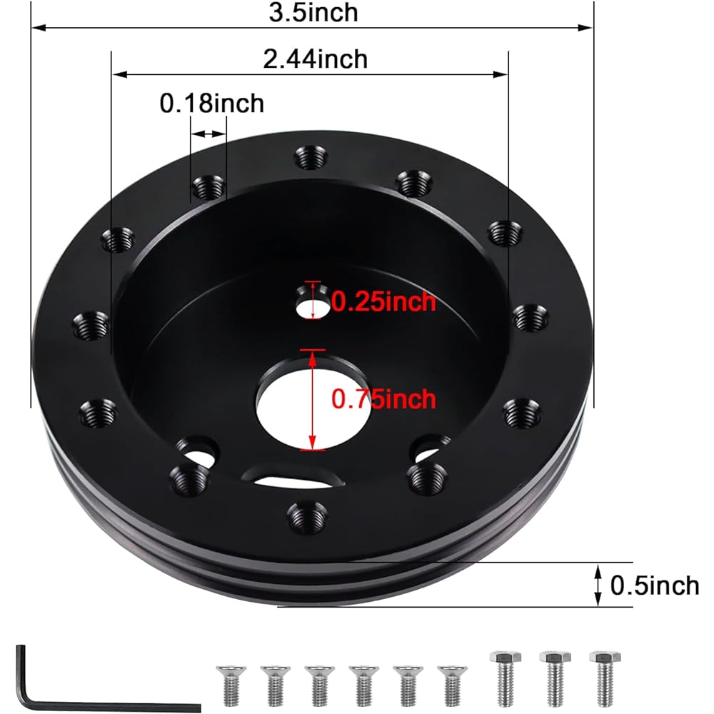 QYMOPAY 0.5 inch steering wheel hub adapter conversion spacer 6 holes to 3 hole steering wheel adapter given adapter boss kit (black)