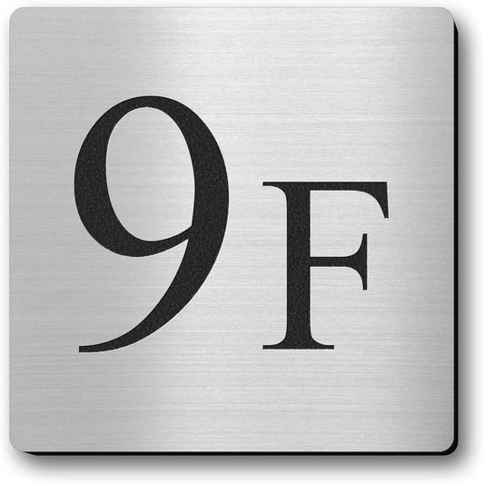 Katachi Lab Floor Number Display Plate 9F Number 9th Floor Stainless Steel Style Silver Outdoor Suitable Seal Type 150 Square Made in Japan