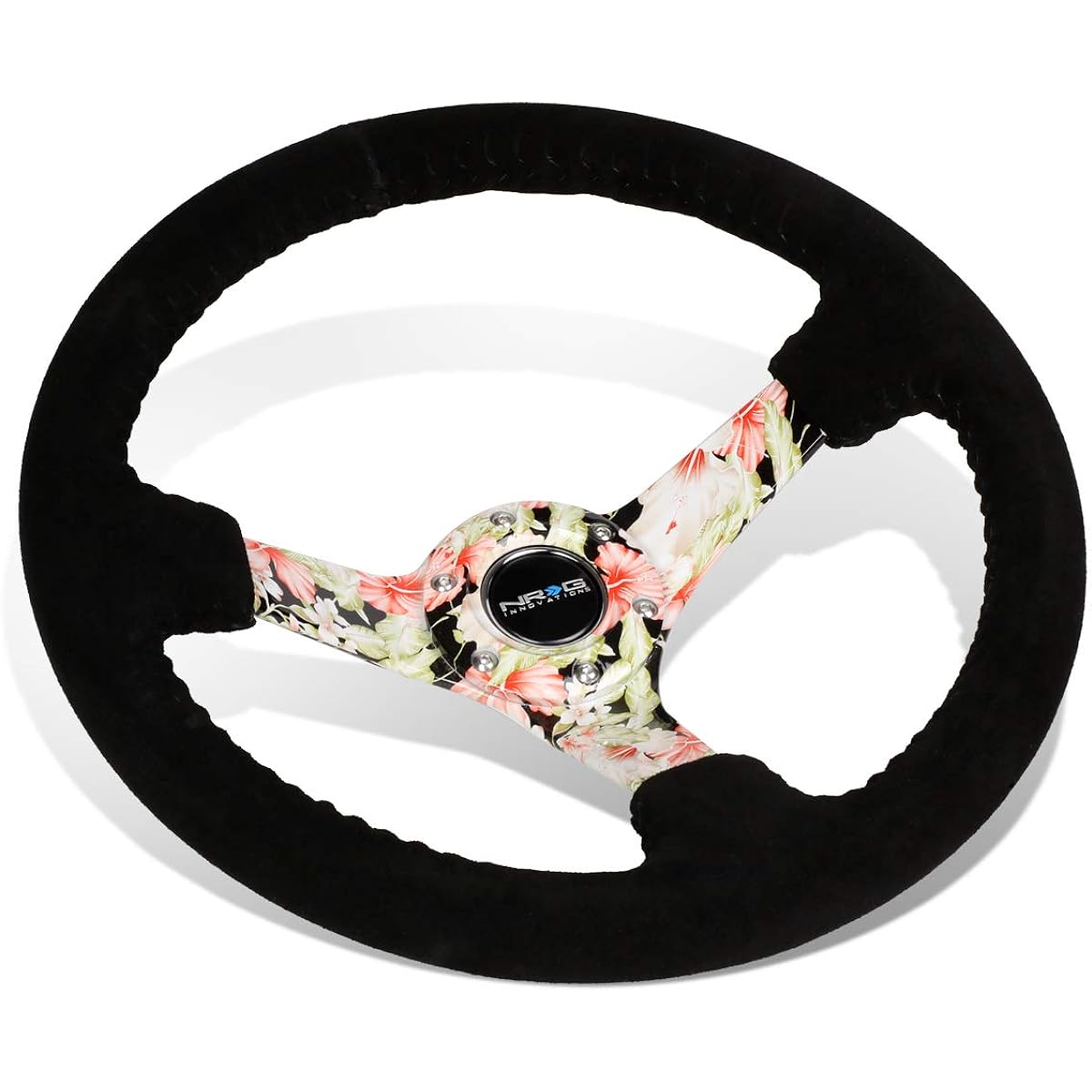NRG Innovations Reinreplacement Forced RST-036FL-S 350mm 3 inch Deep Dish Suede Grip Floral Patterl Spoke Handle
