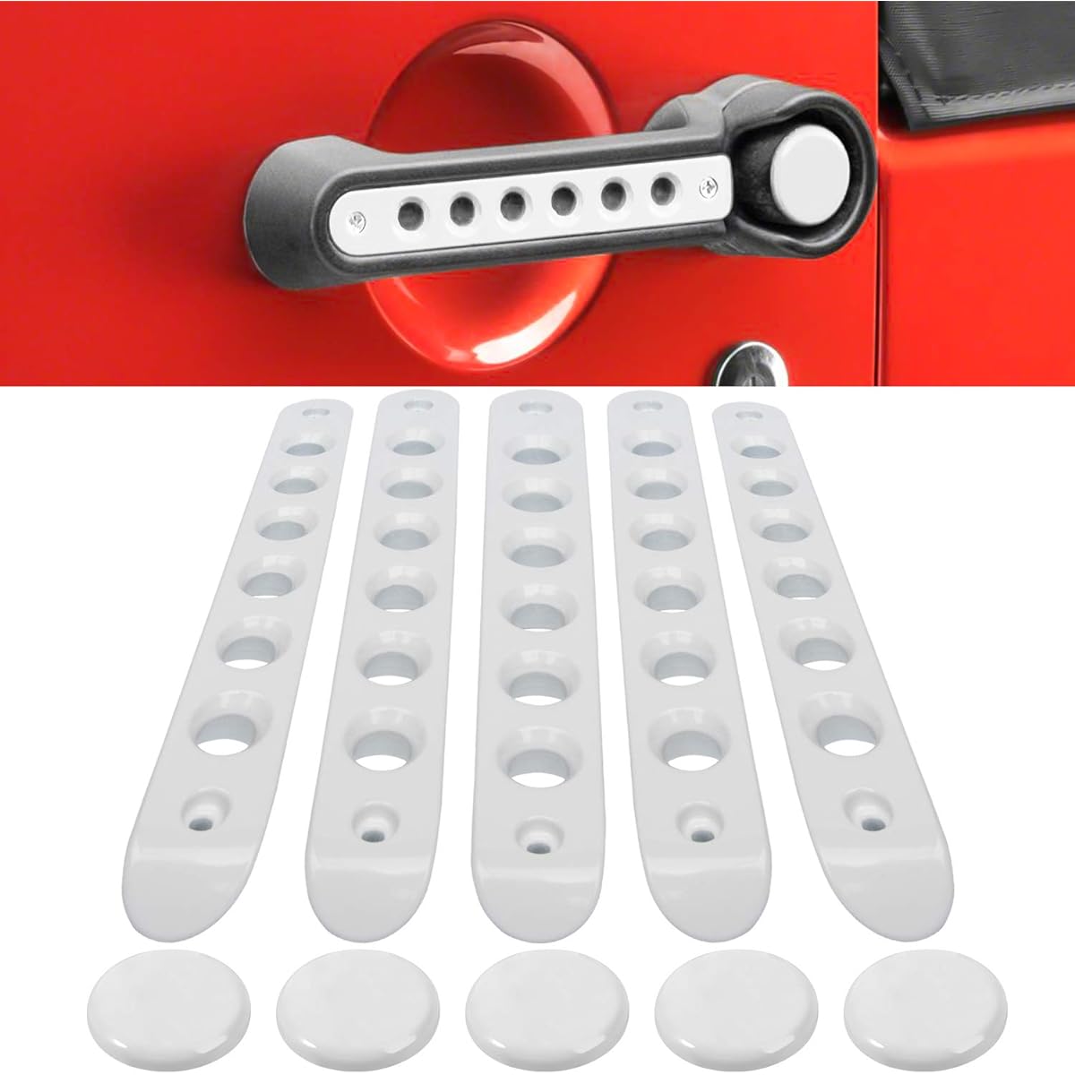 E-COWLBOY Grab Handle Insert Cover+Push Button Nobbart Rim Jeep Langler JK JK JK JKU Saharal Vicon An Anne Limited 2007-2018 Exterior Door handle decorative accessories aluminum (white)
