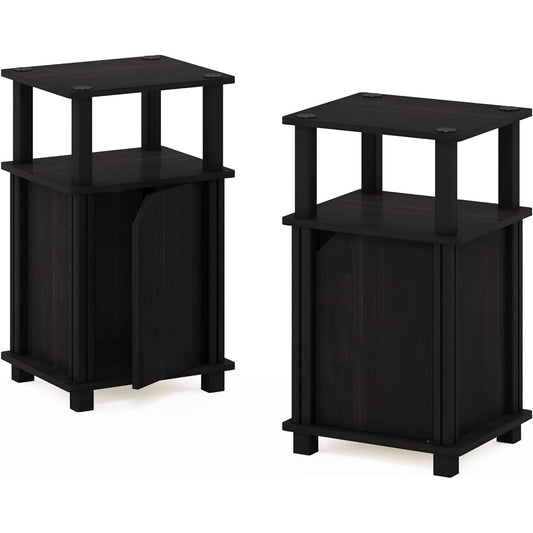 Furinno Brahms 3 Tier End Table/Side Table/Sofa Table/Nightstand with Door Set of 2 Espresso/Black Width 34.0 x Depth 29.2 x Height 57.7cm [Regular Japanese Import]