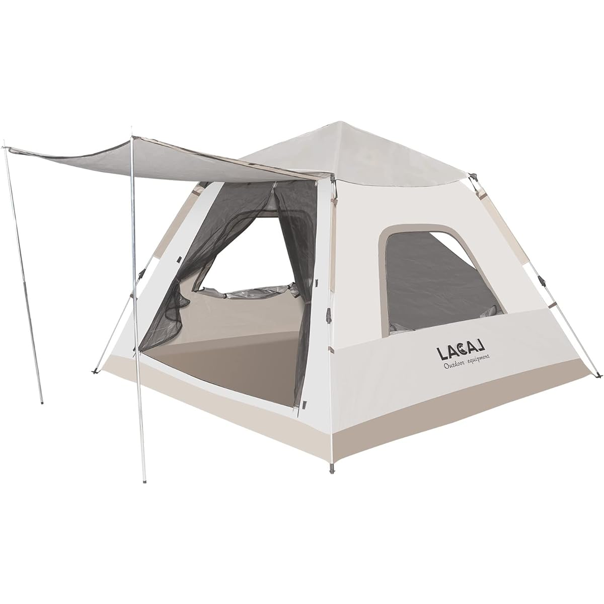 LACAL tent, camping tent, one-touch tent, for 3 to 4 people, double layer, easy to set up, UV protection, freestanding, solo camping with front pole, bonfire, for family use