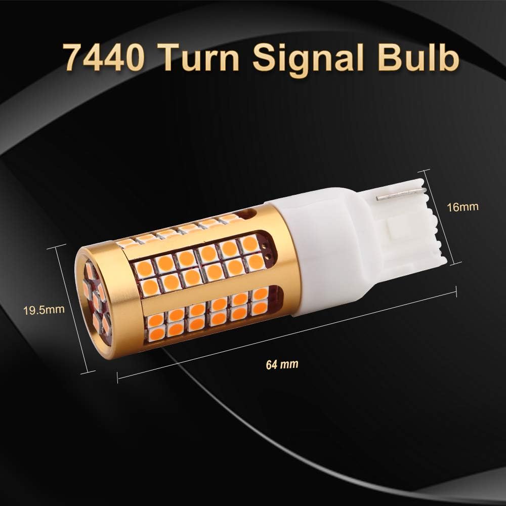 EVERBRIGHT 7440 LED bulb Hyper Flash No Front/Rear blinker bulb T20 7440A 992 W21W LED bulb canvas error Free 3030 Chipset 78SMD 2200 Lumen yellow/Amber (2 packs)