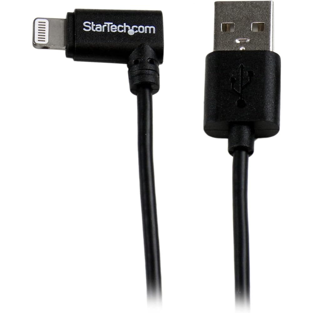 StarTech.com 2m L-shaped Lightning to USB Cable Black Apple MFi Certified Compatible with iPhone/iPod/iPad USBLT2MBR