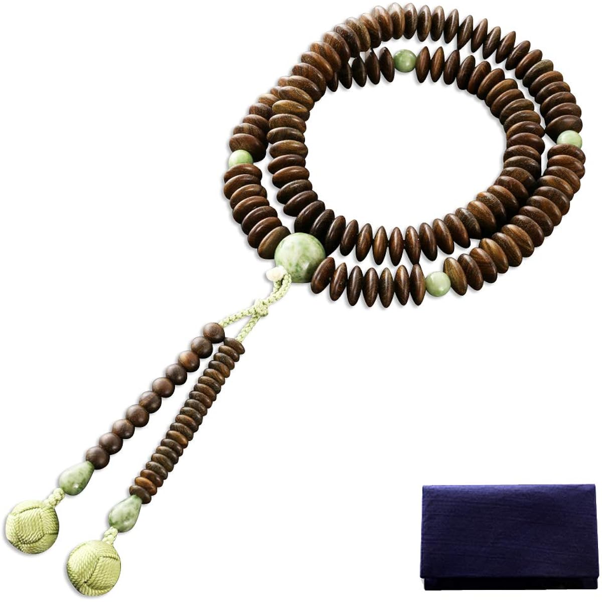 Kyoto Buddhist Altar Hayashi Prayer Beads Tendai Sect Green Sandalwood Dokzan Beads (for Men) Official Ceremony [Bead Bag Set] SM-086 Kyoto Prayer Beads
