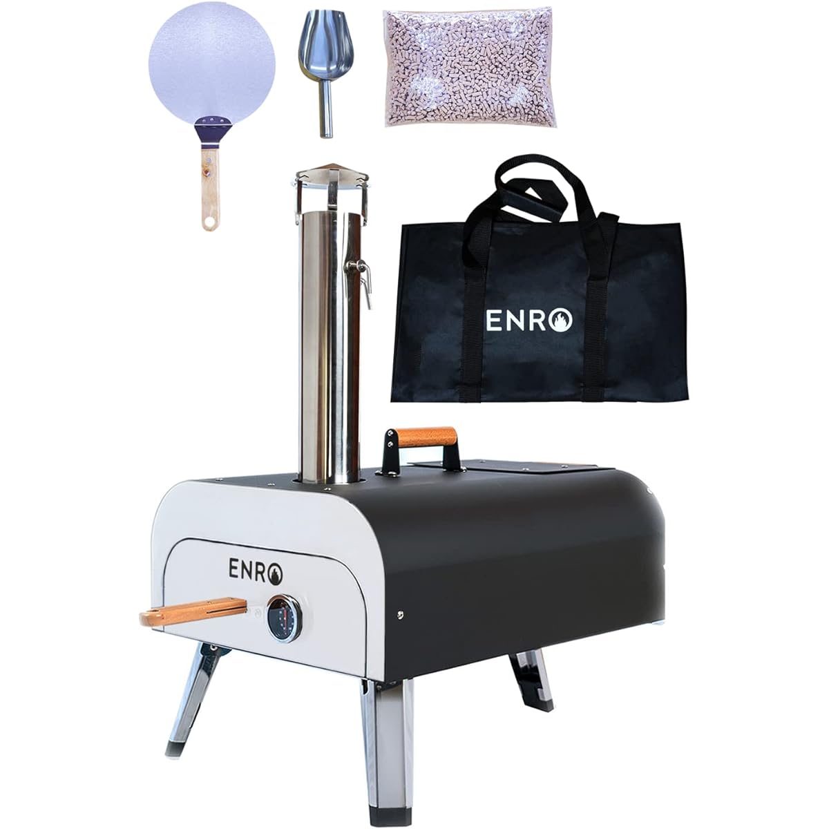 ENRO Portable Pizza Oven Kiln Baking Master 2 [Bake authentic pizza in the garden or camping] Storage bag with 2 kg of pellets, stainless steel