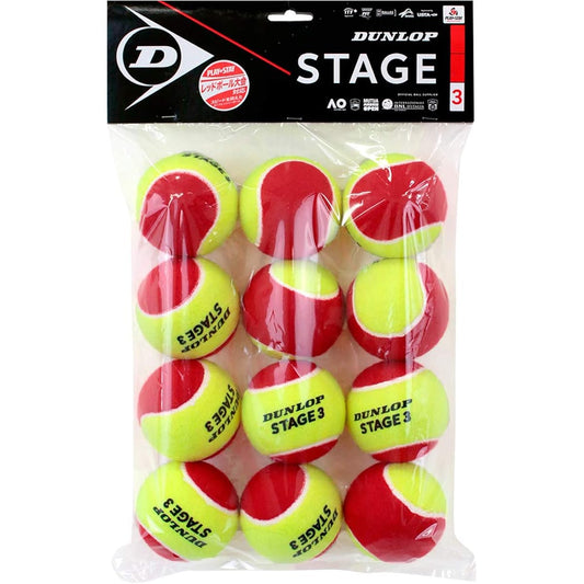 Dunlop Tennis Ball DUNLOP STAGE 3 RED1 Dozen STG1GRB3TIN for Kids/Juniors 12 Pieces Red x Yellow