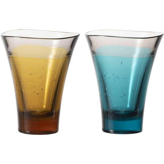 YAMANAMI Glass, paulownia box, choco, 2 colors, Japanese-made gold leaf/silver leaf, 60ml, gift, dishwasher safe, heat resistant, 100 degrees, warranty included, camping, outdoor, for children, made in Japan (yellow/sky blue)