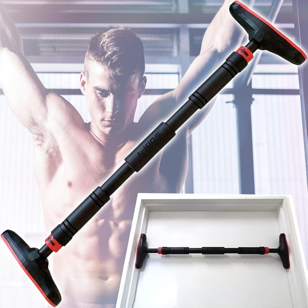 iimono117 Pull-up bar, muscle training, tension, no screws required, no damage, home muscle training, door gym, fitness, horizontal bar, pull-up bar, prevents lack of exercise