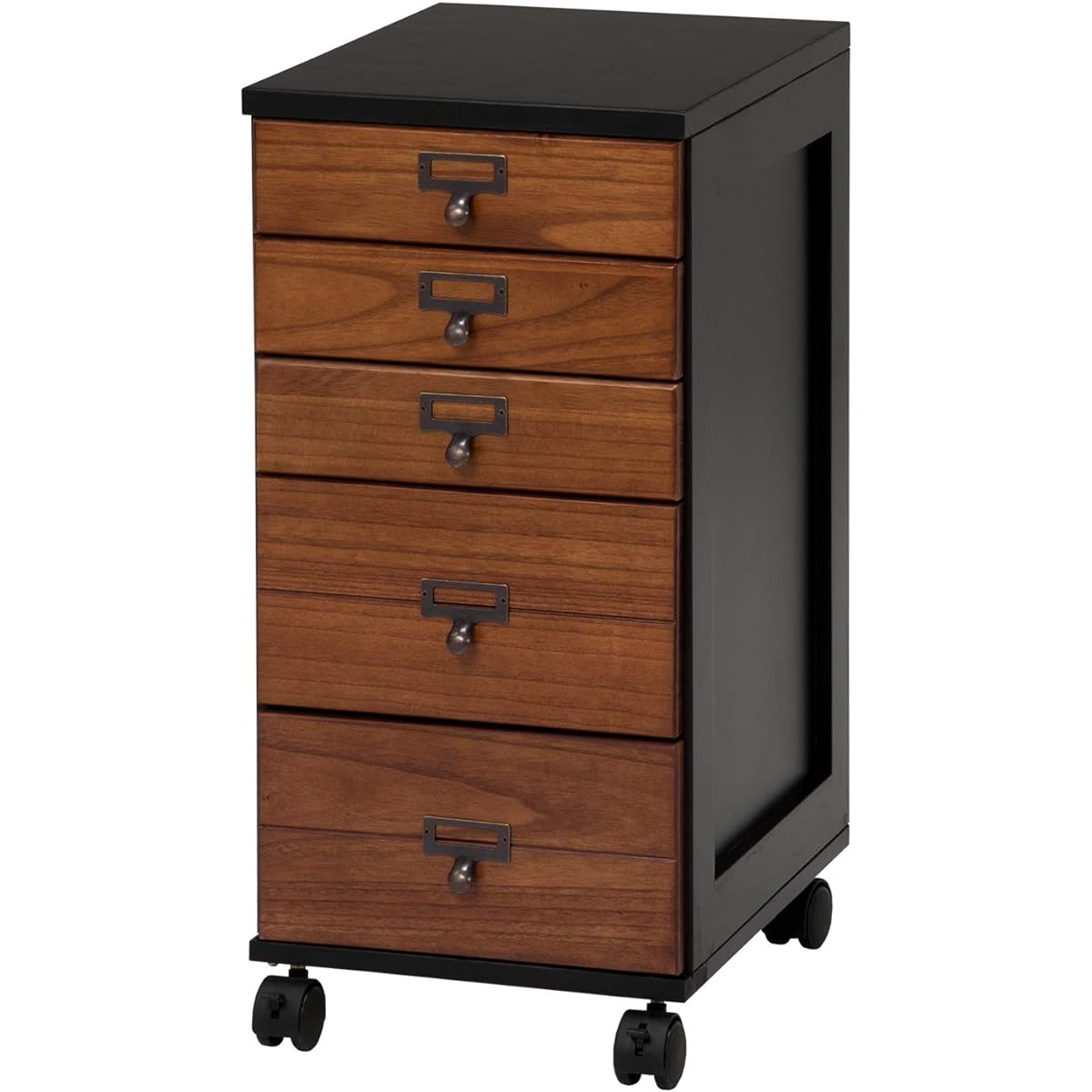 Hagihara MCH-6170BB Multi-tier Chest, Document Chest, Document Shelf, A4, 5 Drawers [Almost Completed Product, Ready to Use] Cabinet, Document, Natural Wood, Name Plate Included, Casters, Black Brown