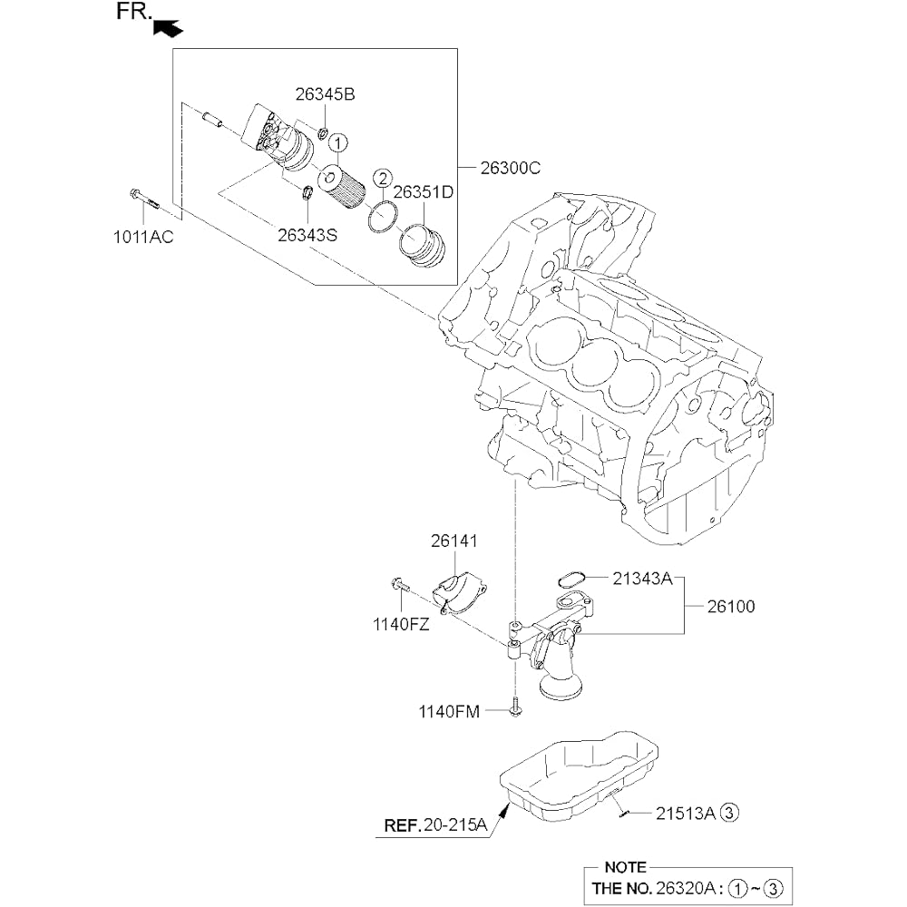 Genuine Hyundai 26300-3C701 Oil Filter Assembly