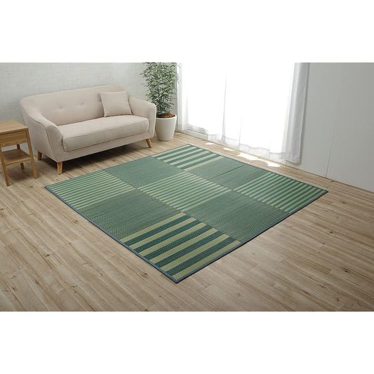 Ikehiko Corporation Rush Rug Carpet Water Repellent Non-Slip Non-woven Plaid Pattern HS Raster Casual Antibacterial and Odor Resistant Blue Approx. 190 x 190 cm #8462420
