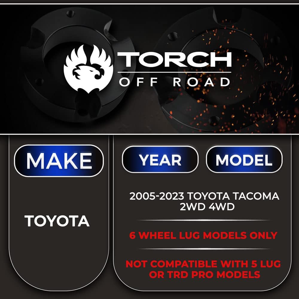 TORCH 3 inch Front 2 inch Rear -Plastic Lift Kit 2005-2021 Type Toyota Takoma 2WD 4WD TRD SR5 -6 Lug Hall Bolt Pattern with Bolt Pattern