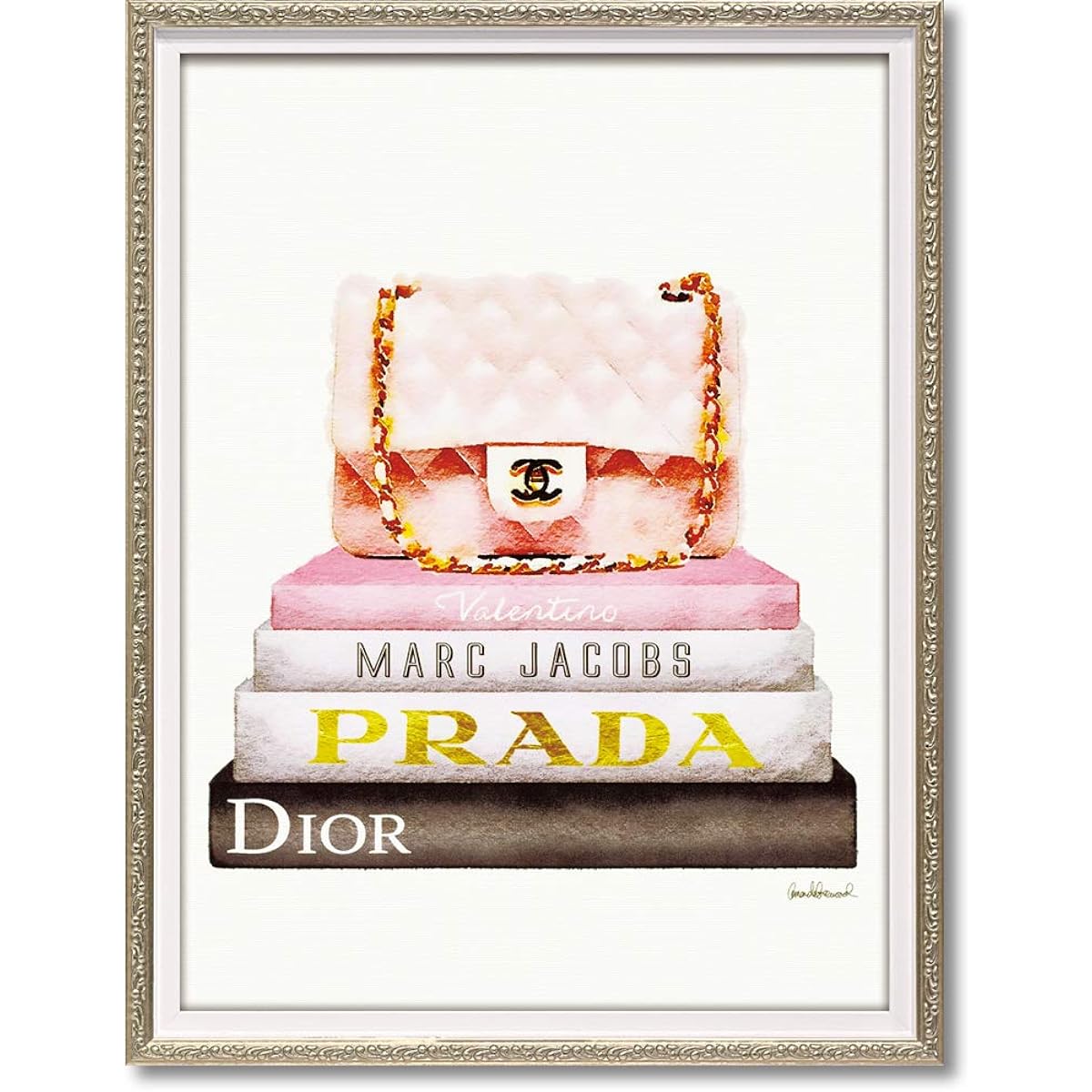 U-Power Homage Canvas Art S size "Book Stack Pink Bag" BC-07059