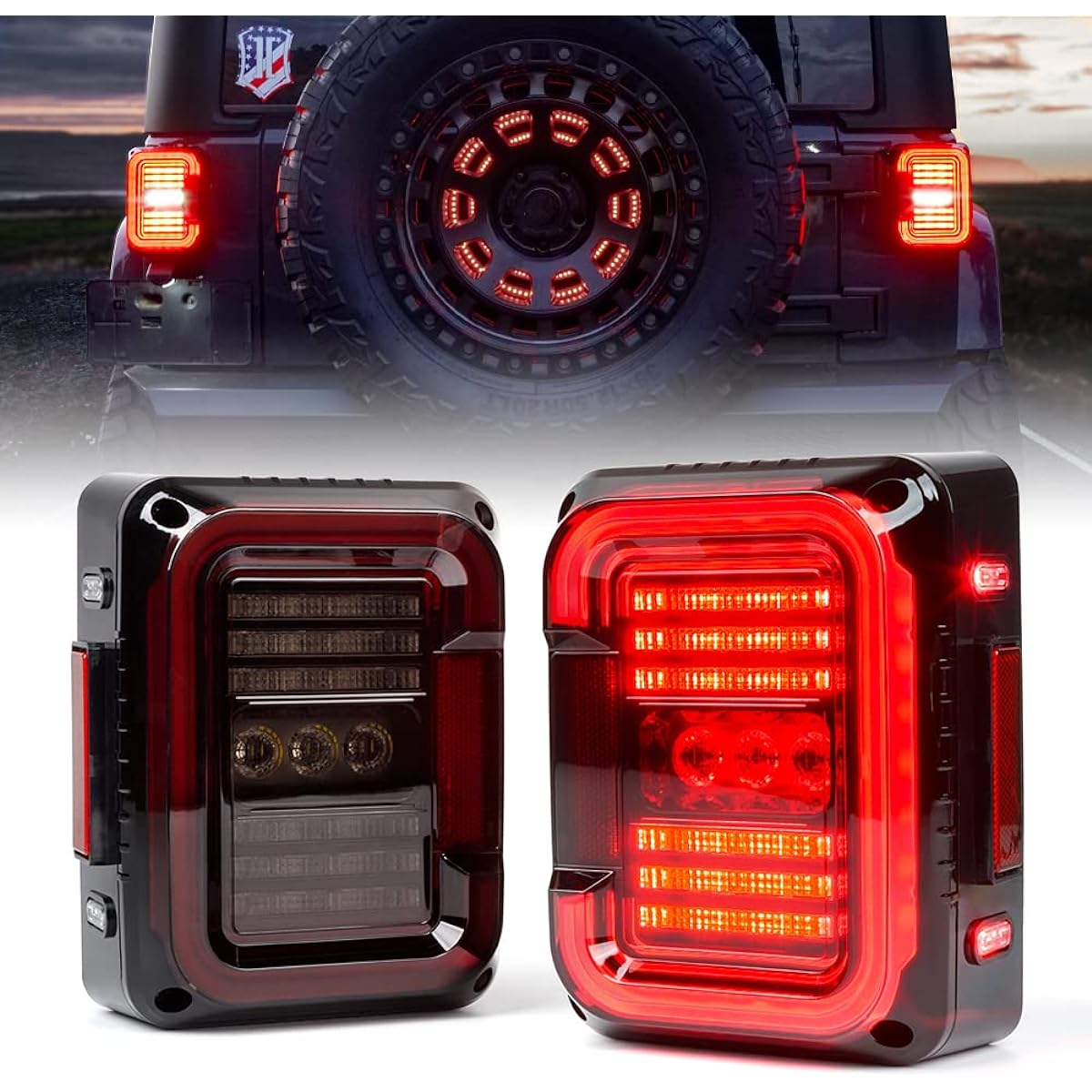 XPRITE LED Taill Light Novel "C" Design Smoke Lens Tail Tail Light Running & Brake & Reverse Light with Jeep WRANGLER JK 2007-2018 Supports EMC Built-in DOT approval