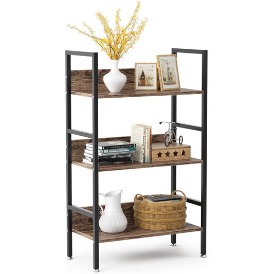 DEWEL Rack, Shelf Storage, Open Rack, Storage Rack, Width 60 x Depth 30 x Height 100 cm, Wooden Shelf Board, Steel Rack, Open Shelf, Display Rack, Steel Legs, Wood Grain, Decorative Shelf, Cupboard, Gap Storage, Easy to Assemble (3 Tiers)