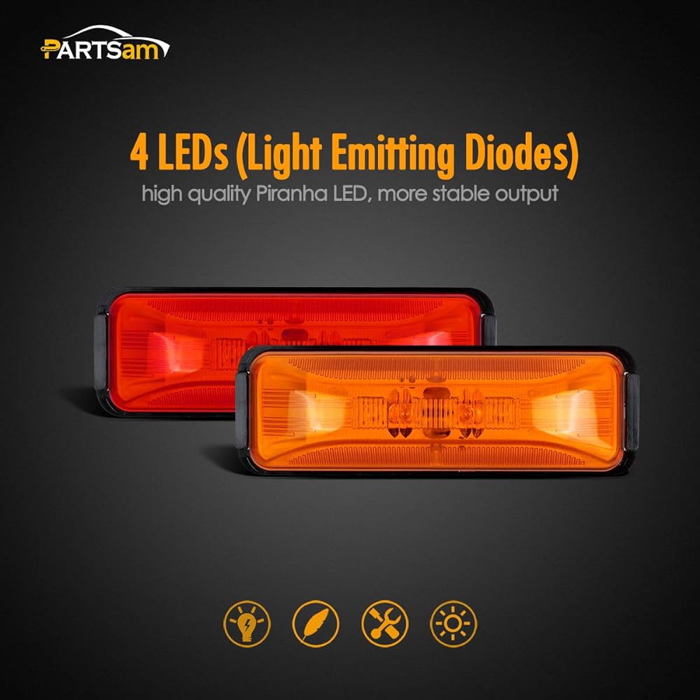 PARTSAM 4X Waterproof Amber/Red 4LED Side Marker Light Trailer Track Boat DC12V -Slim West