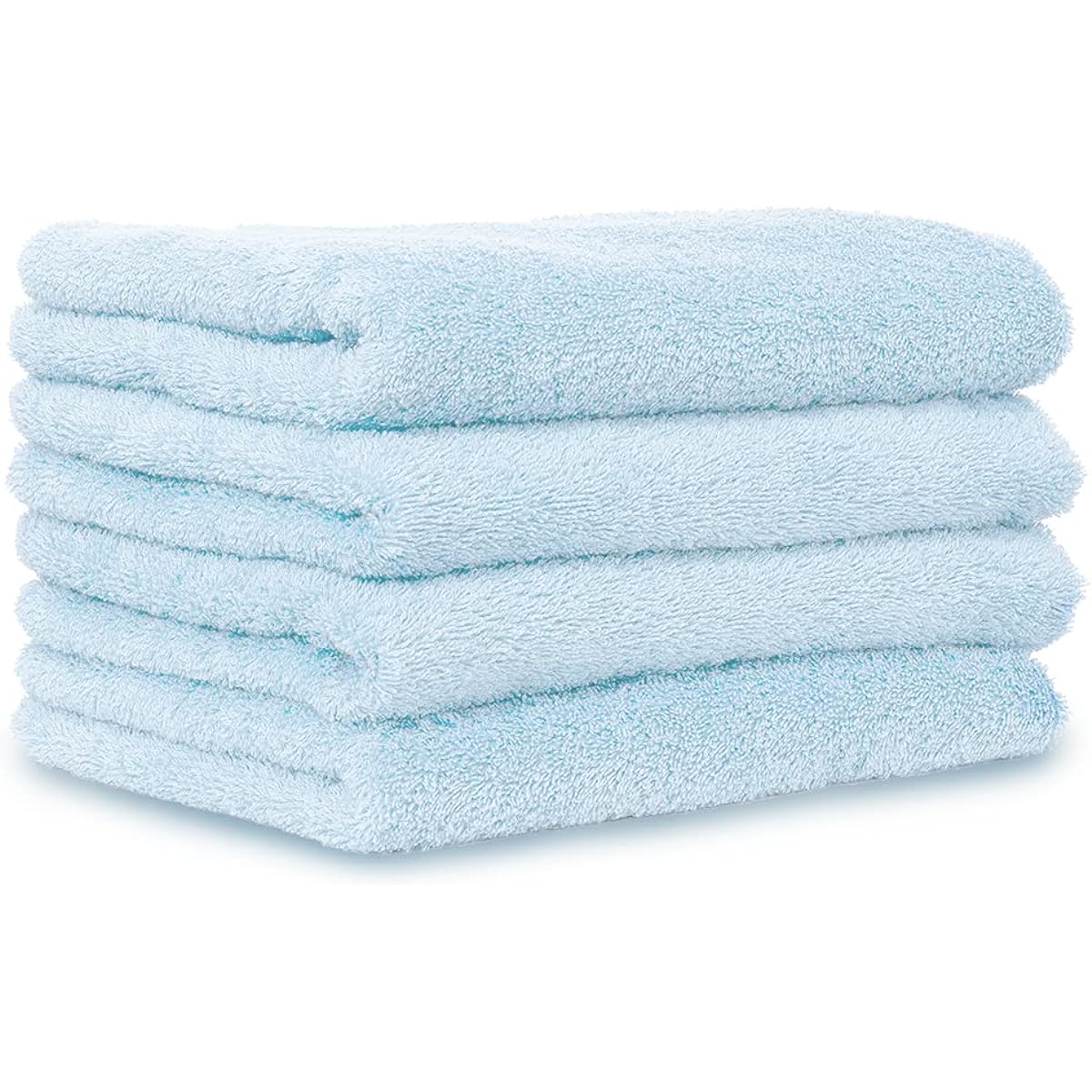 Iris Plaza 100% Cotton, Made in Japan, 1 Second Instant Absorption, Bath Towels, Set of 4, Firm and Soft to the Touch, For Men, Clean with Senshu Towel, Long-Pile with Air, Easy to Dry and Keep Clean, Face Towel, Light Blue