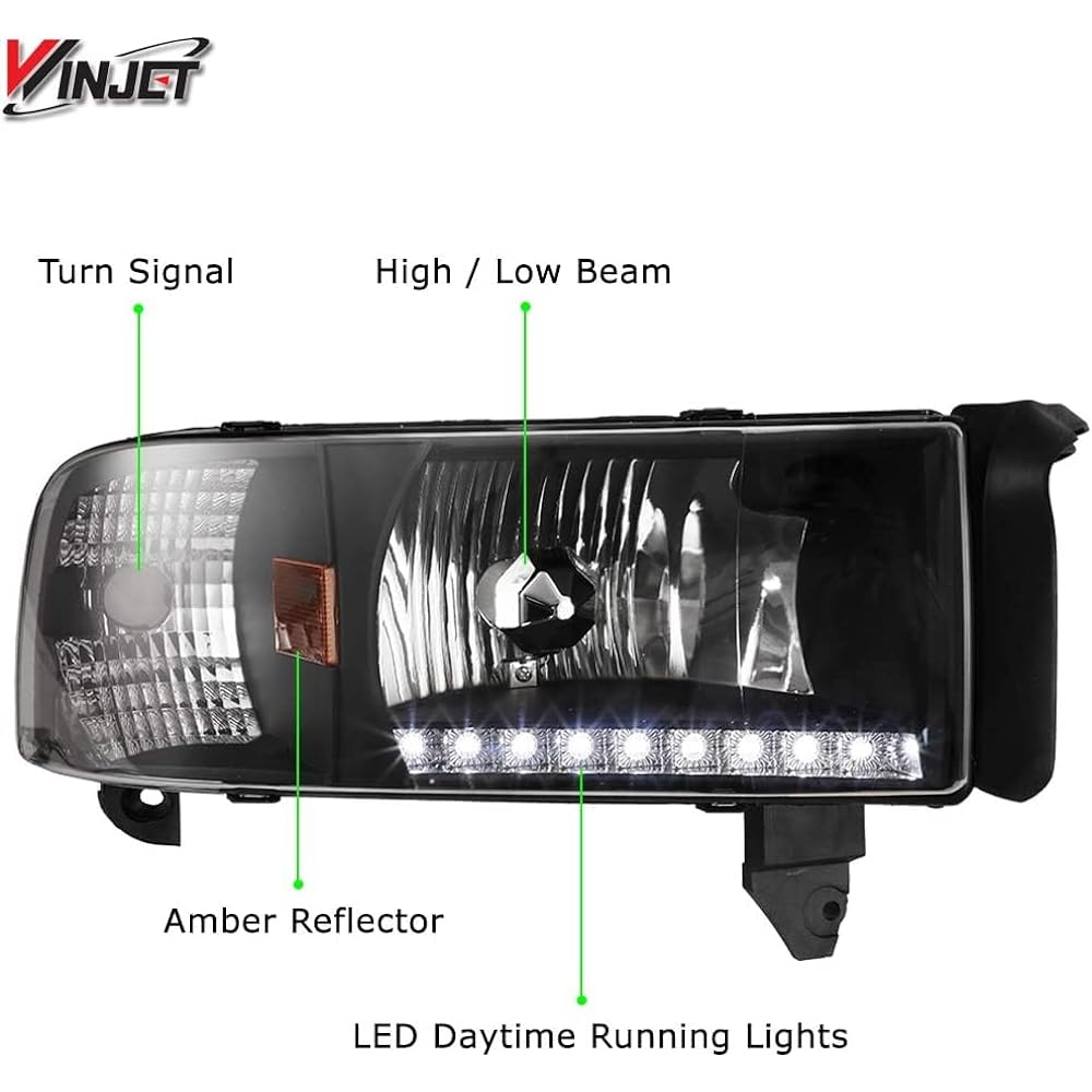 Winjet Headlight 1994-2001 Dodge Lamb 1500 Factory Style Black Clear Lamp Acembrelikit Drying Light | 1995 1997 1997 1997 2001 2001