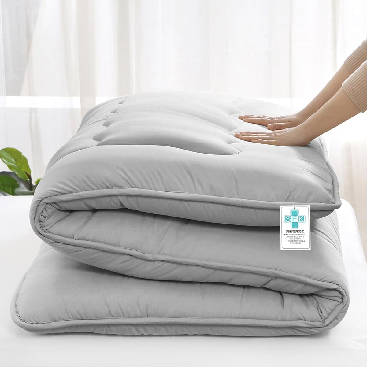 Keusnix Mattress, Single, Extra Thick, Approx. 10cm, Filled with firm cotton, Plenty of volume, 3-layer structure, Disperses body pressure, Anti-mite, Anti-bacterial and odor resistant, SEK certified, Lightweight, Firmly supports the body, Soft to the to