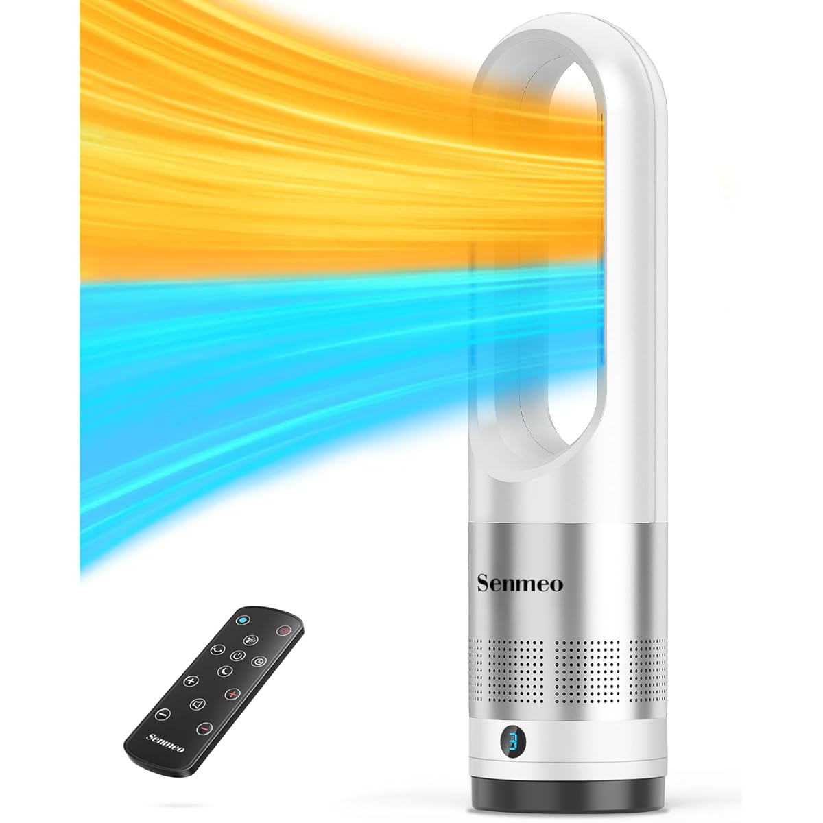 Senmeo Ceramic Heater, Bladeless Fan Heater, Heating Fixture, Energy Saving, Energy Saving, Heating (2023 Latest Air Conditioning and Cooling Combination), 90° Oscillation, 3 Levels of Hot Air &