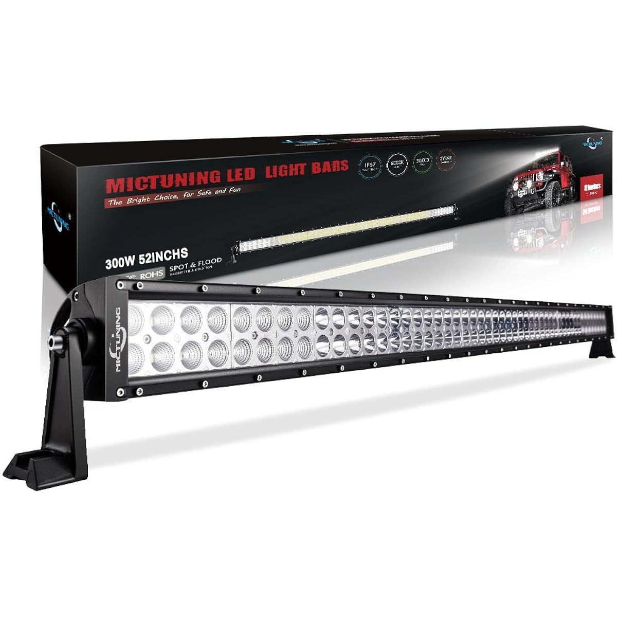 MICTUNING 02 Series 180W -240W LED LED Light Bar Combo Spot Flood Light Off Road SUV ATV UTV With Jeep Wire Harness 300W Black MIC -B2300