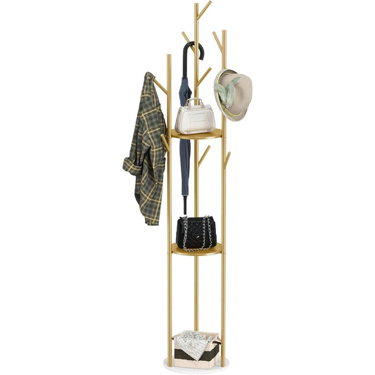 Susire Pole Hanger Marble Gold Coat Hanging Stand with Shelf Entrance Children's Room Coat Hanger Stylish Antique Space Saving Slim Cute Tower Single Sturdy Bag Hanging Pole Kids Width 30 Tree Hanger