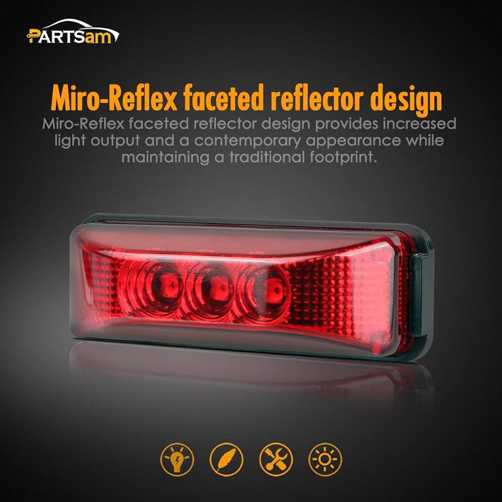 PARTSAM 3.9 inch waterproof red 3LED side marker light lamp trailer truck boat DC12V Thin line facet LED truck clearance side marker Light 10 with mini -frector