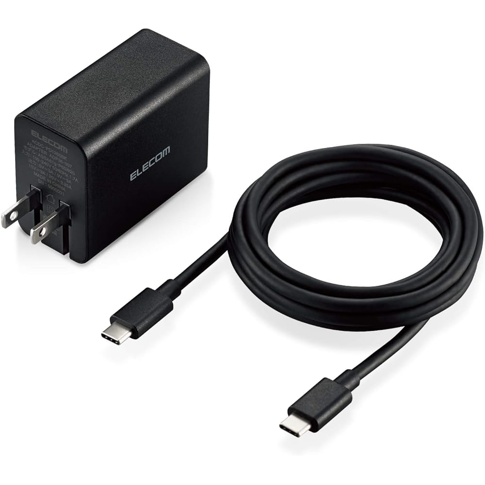 ELECOM GaN (Gallium Nitride) AC Adapter ACDC-PD1265BK Laptop/iPhone/Smartphone/Nintendo Switch, etc. PD Certified Max 65W Type-C1 Port C-C Cable Included 2m Black