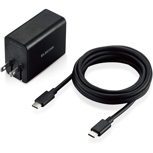 ELECOM GaN (Gallium Nitride) AC Adapter ACDC-PD1265BK Laptop/iPhone/Smartphone/Nintendo Switch, etc. PD Certified Max 65W Type-C1 Port C-C Cable Included 2m Black
